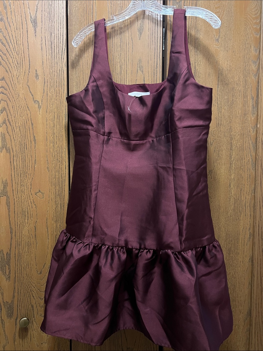 LOFT Burgundy Satin Peplum Dress